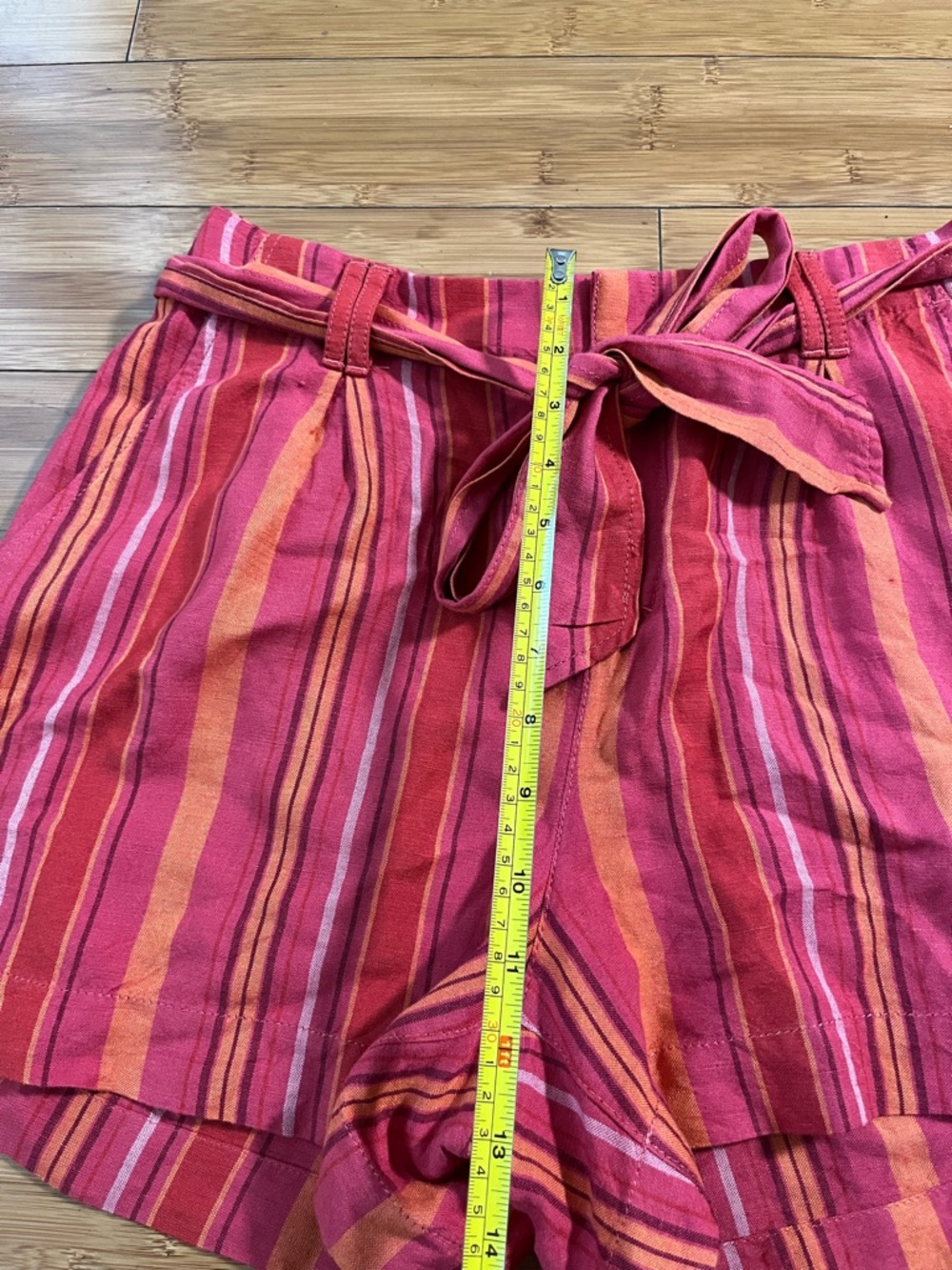 LOFT Linen Blend High Waist Vibrant Striped Paperbag Shorts with Tie Belt - Picture 10 of 14